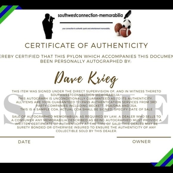 Dave Krieg Seattle Seahawks Signed Football Pylon - Picture 7 of 7